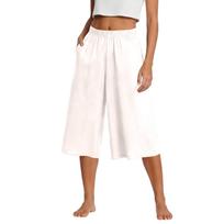 Womens Baggy Wide Leg Pants Summer High Waisted Palazzo Pants Beach Vacation Casual Trousers With Pockets XXL balta