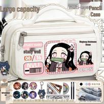 Demon Slayer Pencil Case: Shinobu, Mitsuri & Nezuko Design - Large Capacity for Students white