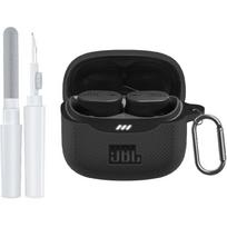 for JBL Tune Buds 2 Case Cover, Soft Silicone Protective Earbuds Case, Only Compatible with JBL Tune Buds 2 Case with Carabiner & Cleaner Kit juoda