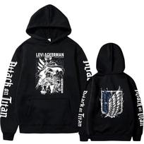 Levi Funny Graphic Print Hooded Attack On Titan XS black