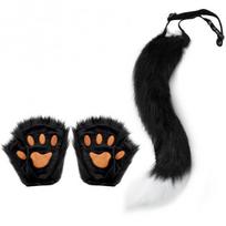 Helovino Lapės Kostiumo Rinkinys Kaukė Pirštinės Pliušinė Uodega Cosplay Aksesuaras Suaugusiems Anime Stiliaus Black Gloves Black-White Tail black