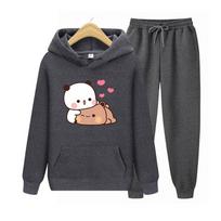 Vyriškas sportinis kostiumas Bubu And Dudu Džemperis Moterims Estetinis Grafinis Juokingas Kawaii Bubble Tea Džemperių rinkinys M gray