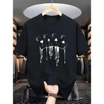 Summer Men's and Women's Casual Loose Poker Card Pattern Printing Sports Comfortable Round Short Sleeve Pattern T-shirt Y2K L black