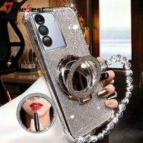Shockproof Transparent Plating Crystal Bracelet Magsafe Phone Holder Case For Samsung Galaxy A15 A25 A35 A55 A14 A24 A34 A54 5G A55 5G sidabras