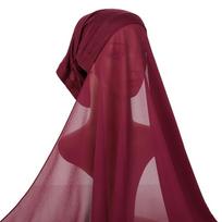 Bubble Heavy Chiffon Hijab With Bonnet Elastic Rope Free Use Style Hijabs Solider Color Shawls For Muslim Pinless Turban brown