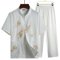 Clothing Men Women Traditional Chinese Kung Fu Costume Set Classic Vintage Middle Aged Elderly Fathers Tang Suit Dragon 38 gray