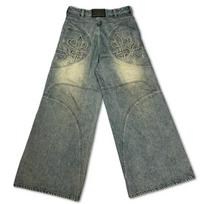 GLYDE Streetwear Washed Retro Baggy Jeans  Goth Hip-hop Personality Harajuku Trendy Black Straight Pant Y2K Wide Leg Pants Unisex M gray