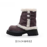 Thick-soled medium tube snow boots women's 2025 new winter fur integrated lamb wool plush warm wool cotton shoes 40 tamsiai ruda spalva