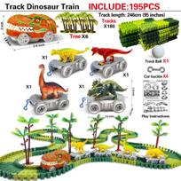 Dinozaurų žaislai-Maginis traukinio bėgių lenktynių žaislas Lenkiamas lankstus lenktynių takas Žibantis automobilis Švietimo žaislai Vaikams Dovana gray