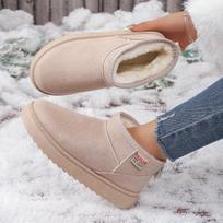 Women's Solid Color Thick Plush Snow Boots Comfortable Warm Flat Ankle Boots Woman Winter Casual Slip On Cotton Shoes Plus Size 37 gray