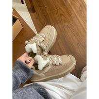 Winter new snow boots fur integrated lace-up non-slip warm sports casual cotton shoes fur snow boots 39 beige