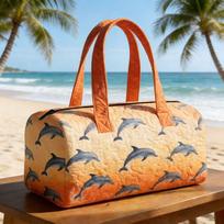 Quilted Duffel Bag Travel Tote Handbag 3D Dolphin Print Beach  Fitness Bag Bohemian Style Leisure Vacation Cruise Camping Mixed Color Large Capacity 16''x8''x8'' brown