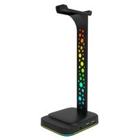 RGB Headphone Stand with Type C 2 USB Ports 3.5mm Audio for All Headsets Gamers Gaming PC Desktop Earphone Accessories Holder black