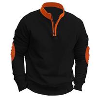 Color Block Fleece Lined Stand Collar Half Zip Loose Long Sleeve Mens Pullover Sweatshirt XXL black