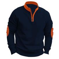 Color Block Fleece Lined Stand Collar Half Zip Loose Long Sleeve Mens Pullover Sweatshirt XXL tamsiai mėlyna spalva