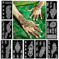 QSTOHENA - Reusable Henna Tattoo Stencils Set, Mehendi Stencils for Hands, Forearm, Airbrush, Tattoo Stencil, 9 Sheets Indian Temporary Stickers for green