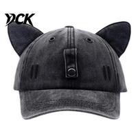 Unisex Hip Hop Cap Cat Ear Trucker Hat, Baseball with Detachable Sunglasses, Polyester Sports Adjustable Pilot Style for Outdoor Travel UV Protection black