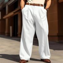 Mens Casual Wide Leg Straight Suit Trousers With Front Pockets L white