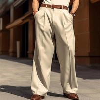 Mens Casual Wide Leg Straight Suit Trousers With Front Pockets XXXL