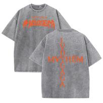 Vintage Lady Gaga Mayhem T Shirt Men Oversized Washed Cotton Graphic Tee Retro Streetwear Casual Summer Short Sleeve S gray