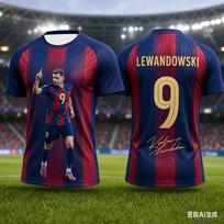 Futbolo marškinėliai vaikams Lewandowski, 3D dizainas, Greitai džiūstantys, Kvėpuojantys, Rekomenduojami naudoti lauke XS blue
