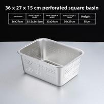 Large Rectangular 304 Stainless Steel Drain Basin Cover leak Vegetable rice Washing flat bottom Stackable Hole Oil Drain Basin