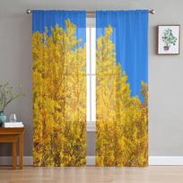 Yellow Woods Sheer Curtain For Bedroom Tulle Voile Curtain For Kitchen Living Room Decor Window Treatment 135W x 160H(cm)