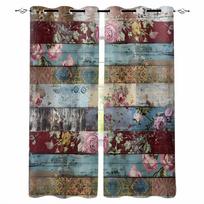Vintage Worn-Out Mottled Floral Wood Grain Blackout Curtains For Living Room Bedroom Window Treatment Blinds Kitchen Drapes W135 x H115cm