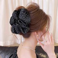 1Pcs Korean Dot Print Bow Hair Grab Clip Simple Retro Hair Claws for Women Harajuku Versatile Hair Accessories Girl black