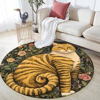 Vintage Cat,Round Area Rug,Carpet Rug for Living Room Bedroom Sofa Playroom Decor,Non-slip Floor Mat 80cmx80cm black