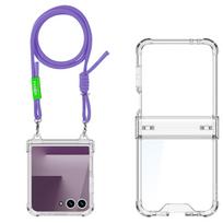 Samsung Z Flip7 Mobile Phone Case Airbag Shaft Full Packed Shoulder Strap Flip7 Tpu Transparent Case SM-Flip7 purple