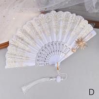 Rose Lace Hand Fan Cloth Folding Fans With Tassels Retro Dance Folding Hand Fan Wedding Party Decor Cos Photography Prop