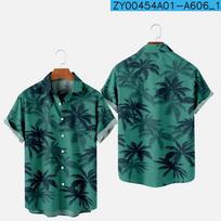 Casual essential! Short-sleeve shirt with koi & wave prints. 4XL gray
