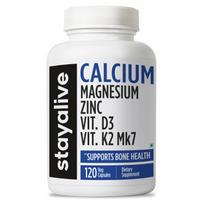 STAY ALIVE Calcium Magnesium Zinc Vitamin D3 K2 | Bone & Joint Health Supplement | Supports Strong Bones & Muscle | 120 Capsules | Non-GMO & Glu