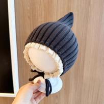 Pointed Knit Baby Bonnet Soft Tie Winter Hat Soft Infant Beanie  For Baby Girls 5 black