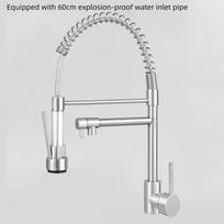 Double Output Kitchen Spring Faucet High Pressure Stainless Sink Faucet Vertical/wall Mounted 360° Rotating Hot/Cold Faucets gray