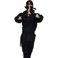 Authentic Ninja Costume Set Adults Black Outfit Top Bottom Hood Headband Arm Guards Belt black