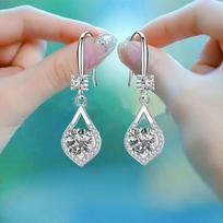 Long Water Drop Ear Hook Femininity Stud Earrings Korean Version Simple and Shiny Zircon Earrings Ear Jewelry blue