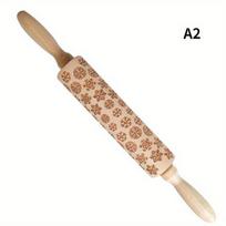 1pc Wood Christmas Printing Rolling Pin Wooden Carvings Embossing Elk Snowflake Christmas Tree Snowman Rolling Pin 8styles options A2 beige