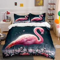 3Pcs Pink Flamingo In Dreamy Flowers Duvet Cover Set With 3D Printing Design Soft Polyester Bedding Set All-Season Comfort AU Single 140X210cm&set black