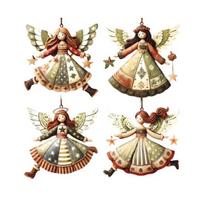 Kalėdiniai mediniai angelų papuošalai Kaimiški angelai Kalėdų eglutės papuošalas Retro mažas angelas Pakabinama dekoracija šventės vakarėliui 4pcs C