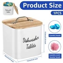 Laundry Pod Storage Container Wooden Laundry Bead Holder with Lid Dishwasher Tablet Storage Box Bathroom Laundry Pods Organizer beige