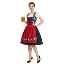 Oktoberfest Costume Vintage Red Black Plaid Dress For Halloween Party Dressup XL juoda