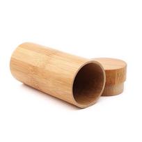 Natural Wood Bamboo Glasses Case Column Shape Cylinder Eyewear Case  Road Trip Style 1 beige