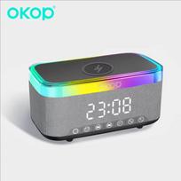 OKOP Bluetooth Speaker 15W Power Wireless Charging,Clock Alarm Clock RGB Ambient Light White Noise Desktop Charger Speaker black China Mainland gray
