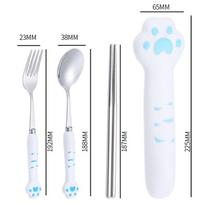 Cute Cat Paw Cutlery Set Stainless Steel Fork Spoon With Storage Box Dinnerware Tableware Silverware Lunch Portable Tableware 191mm rožinė