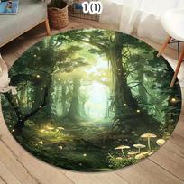 Tropical Jungle Waterfall Round Area Rug Lush Nature Scene Non-Slip Floor Mat for Living Rooms Healing Home Decor Spaces 90cm-dia.