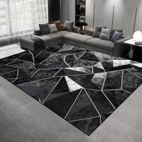 Modern Geometric Marble Area Rug, Black Grey Abstract Decorative Floor Mat for Living Room Bedroom, Non-Slip Washable Carpet 120x160cm-Felt