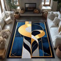 Art Deco Rug, Blue Gold Striped Rug,Havy Blue Lined Rug, Geometric Shaped Rug, Home Decor Rug, Salon Abstract Minimalist Kitchen 50x80cm-Felt