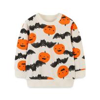 Halloween Pumpkin Print European Style Crew Neck Pullover Sweatshirt For Little Kids 7Y balta